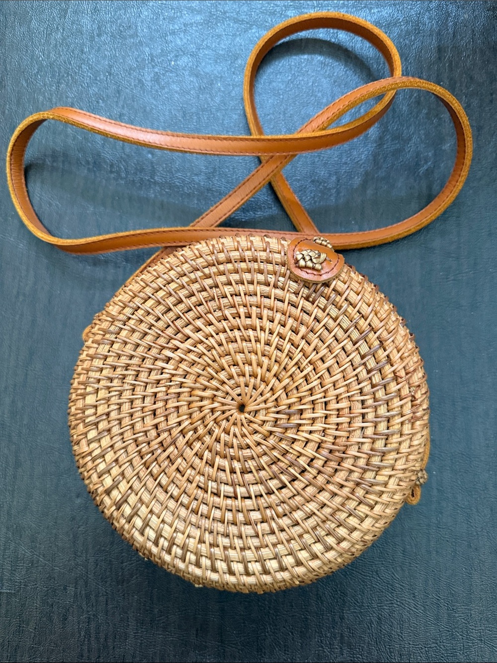 Woven Round Crossbody Bag in Tan